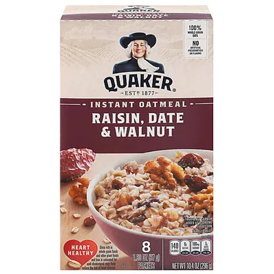 Quaker Raisin Date & Walnut Instant Oatmeal 10.4 oz 8 Pack Boxs