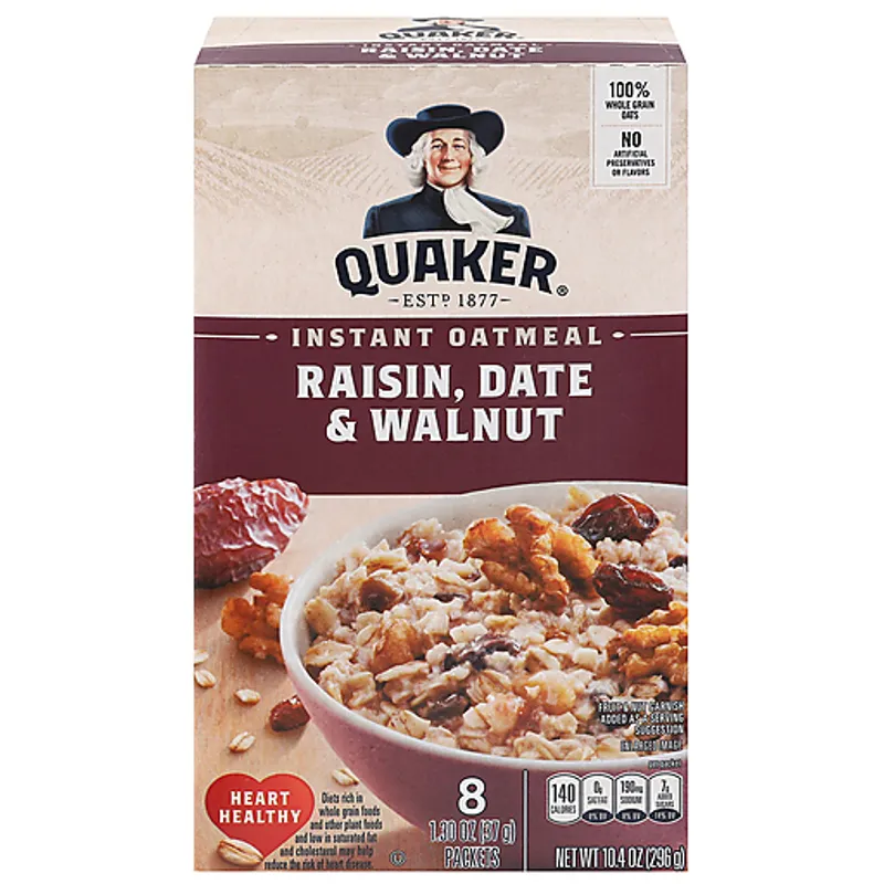 Quaker Raisin Date & Walnut Instant Oatmeal Box view 1