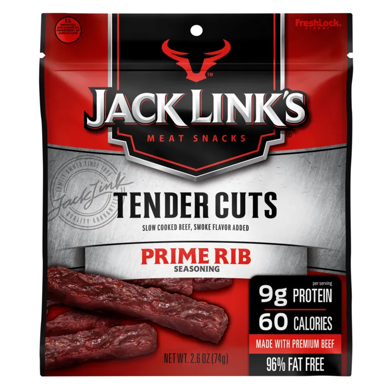 Jack Link's Meat Snacks Tender Cuts Prime Rib Seasoning Slow Cooked Beef Smoke Flavor added Box view 1