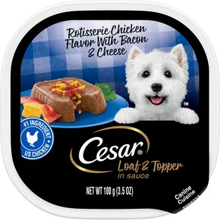 Cesar Rotisserie Chicken & Bacon & Cheese Loaf & Topper in Sauce Wet Dog Food