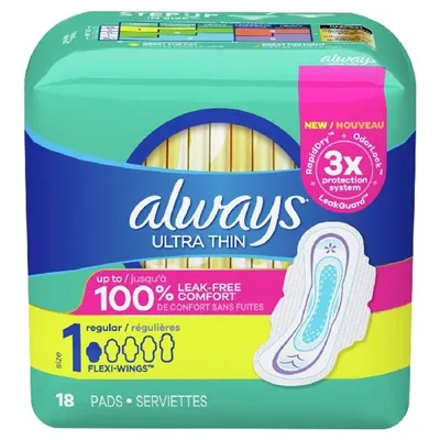 Always Ultra Thin Regular Pads Size 1 18 ct Boxs