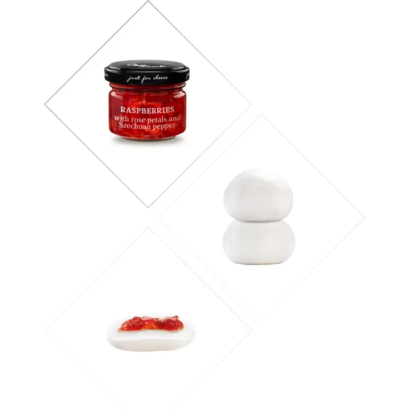Can Bech Just For Cheese Sweet Sauce With Raspberries Rose Petals And Szechuan Pepper view 1