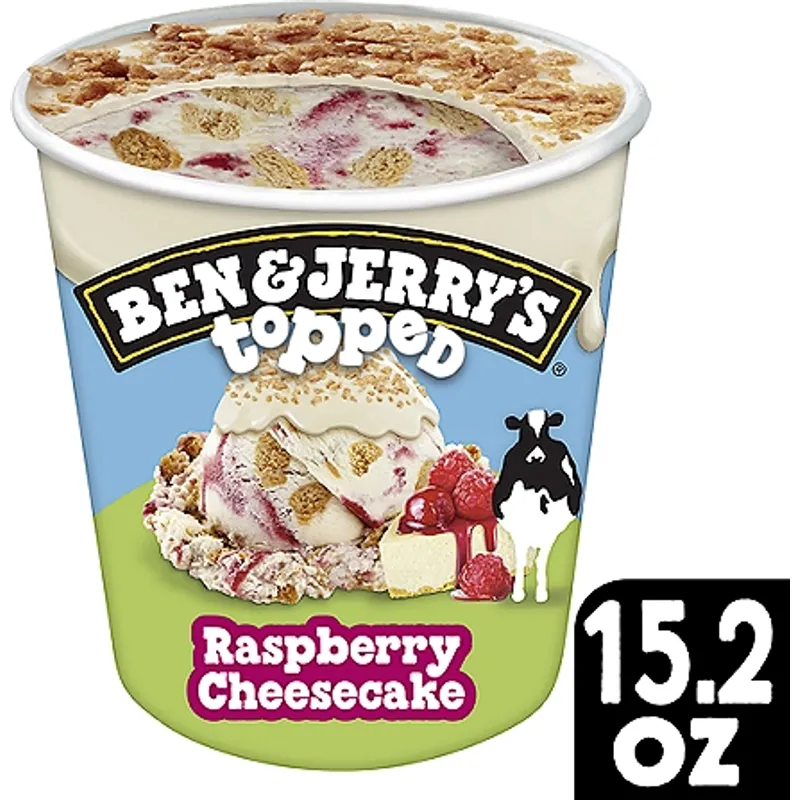 Ben & Jerry's Ice Cream, Raspberry Cheesecake, Topped view 1