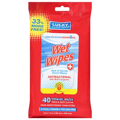Lucky Super Soft Antibacterial Wet Wipes 40 Count Travel Pack 40count