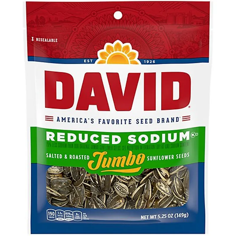 David Sunflower Seeds Jumbo Roasted & Salted Reduced Sodium view 1