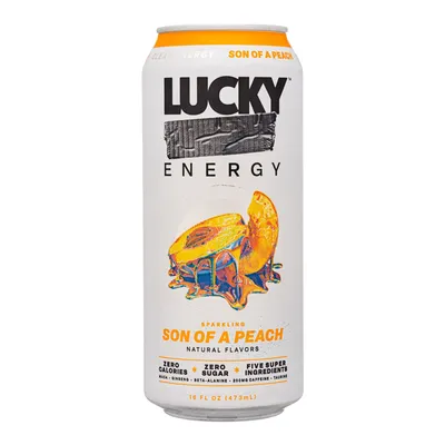 Lucky Energy Son of a Peach Sparkling Energy Drink 16 oz Can