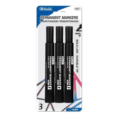 Bazic Chisel Tip Jumbo Black Permanent Marker 3 Pack