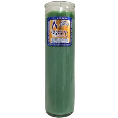 La Luz De Tu Fe Veladora Candle Green, Con Aroma, Glass Container 8 oz