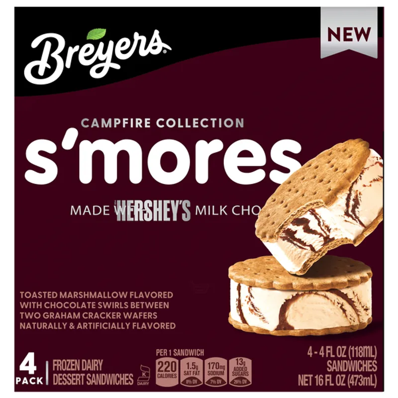 Breyers Campfire Collection S'mores Frozen Dairy Dessert Sandwich view 1