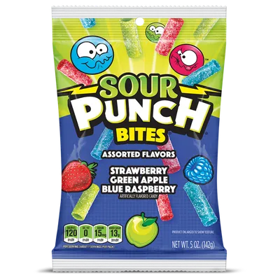 Sour Punch Bites, Assorted Flavors Chewy Candy, 5oz Bag