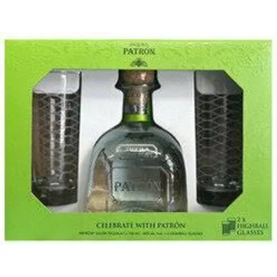 Patron Silver Tequila 750ml Gift Set with 2 Glasses
