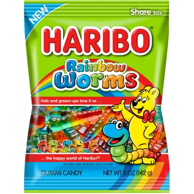 Haribo Rainbow Worms Gummi Candy 5oz Bag