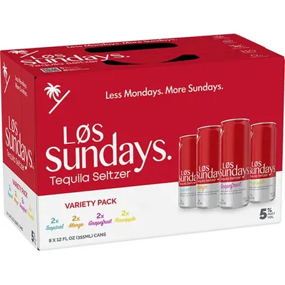 Los Sundays Tequila Seltzer Variety Pack 8 Pack 12 oz Cans