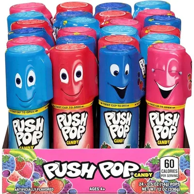 Push Pop Jumbo Individually Wrapped Candy Lollipop Suckers, Assorted Flavors