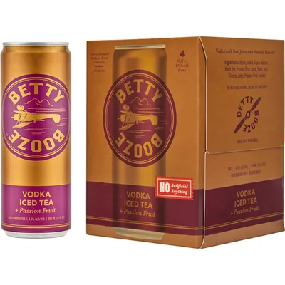 Betty Booze Vodka Iced Tea Passion Fruit 4 Pack 12 oz Cans