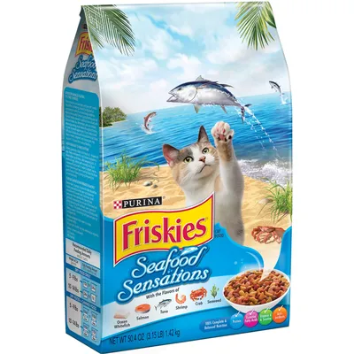 Friskies Purina Dry Cat Food, Seafood Sensations - 3.15 Lb. Bag
