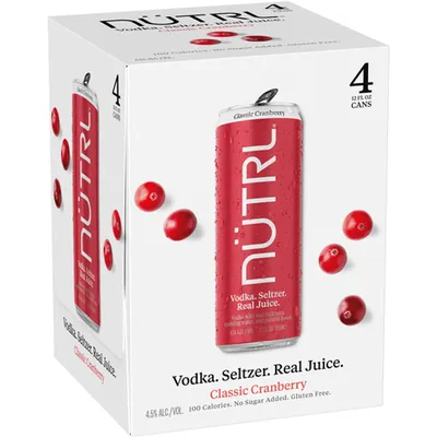 Nutrl Classic Cranberry Vodka Seltzer 4 Pack 12 oz Cans