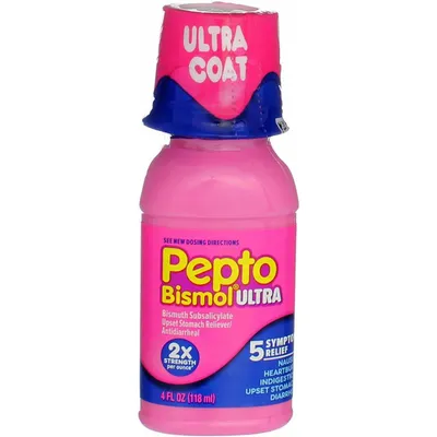 Pepto Bismol Upset Stomach Reliever/Antidiarrheal, Ultra 4 Fl Oz 4oz Bottle