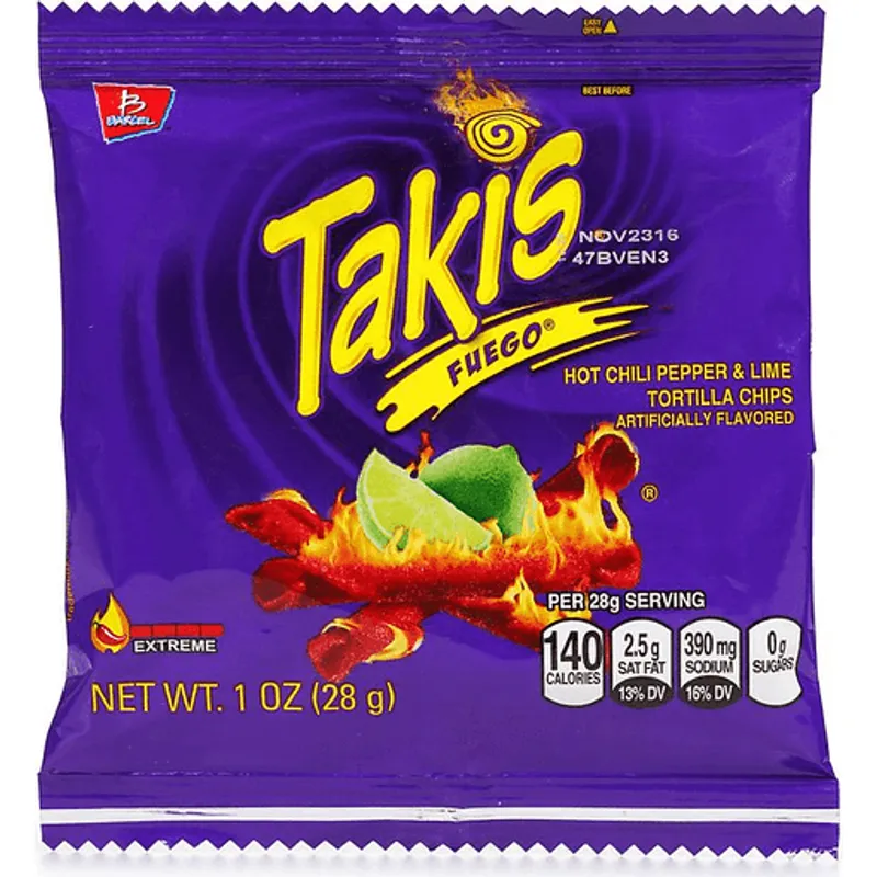 Takis Fuego Hot Chili Pepper & Lime Rolled Corn Tortilla Chips view 1