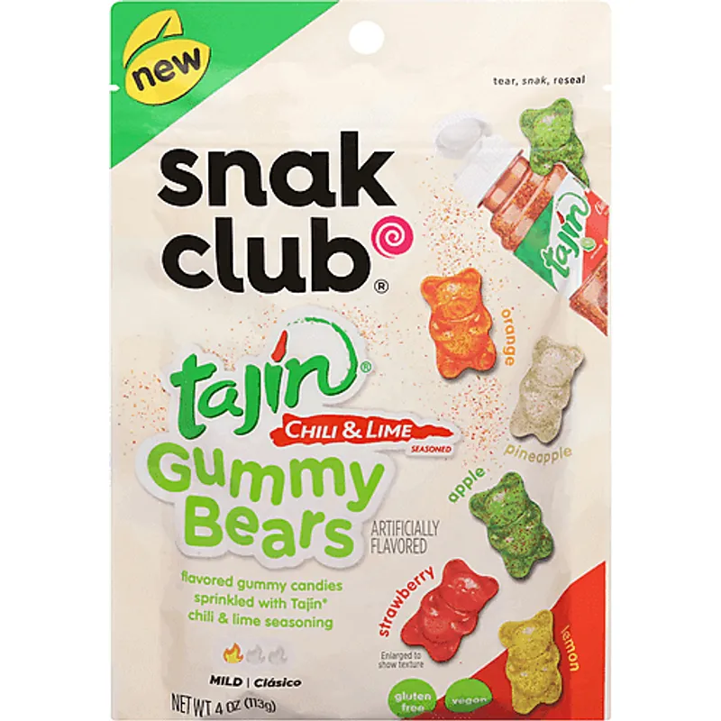 Snak Club Gummy Bears, Tajin Chili & Lime Seasoned, Assorted, Mild view 1