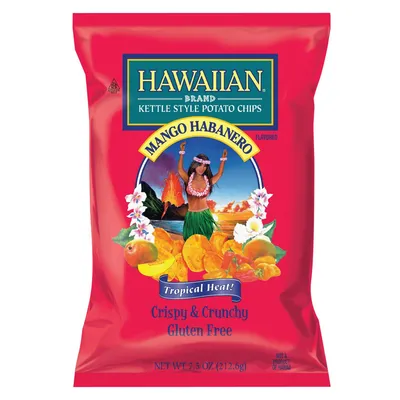 Hawaiian Kettle Style Potato Chips Mango Habanero 7.5 oz Bag