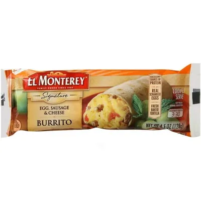 El Monterey Supreme Egg, Sausage & Cheese Breakfast Burrito 4.5 oz Bag