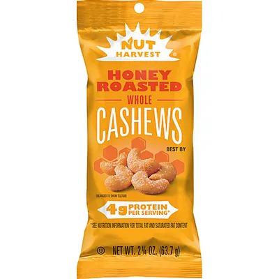 Nut Harvest Cashews, Honey Roasted, Whole 2.25oz Bag