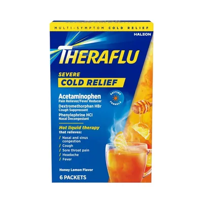 Theraflu Daytime Severe Cold Relief Powder Honey Lemon Flavor 6 Packets 2.89 oz 6 Pack Boxs
