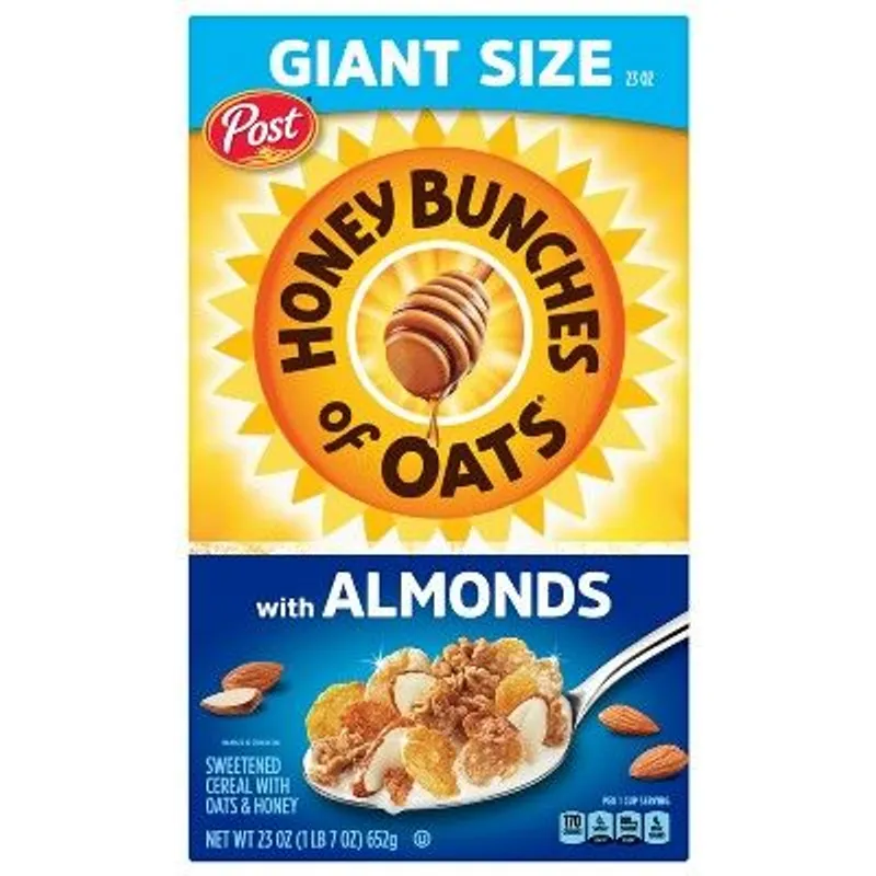 Post Honey Bunches of Oats with Almonds Cereal Box view 1