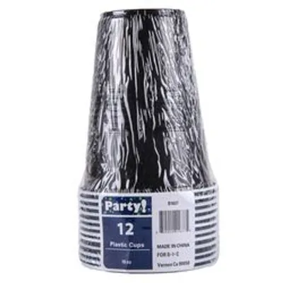 Party Plastic Cups Black 16 oz 12 ct