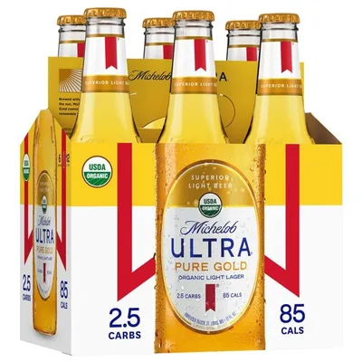 Michelob ULTRA Pure Gold Organic Light Lager 6 Pack 12oz Bottles