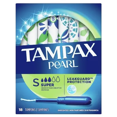Tampax Pearl Super Unscented Tampons 18 Count