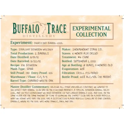 Buffalo Trace Experimental Collection Oversized Barrel 375mL
