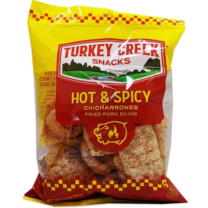 Turkey Creek Snacks Hot & Spicy Pork Skins Bag view 1