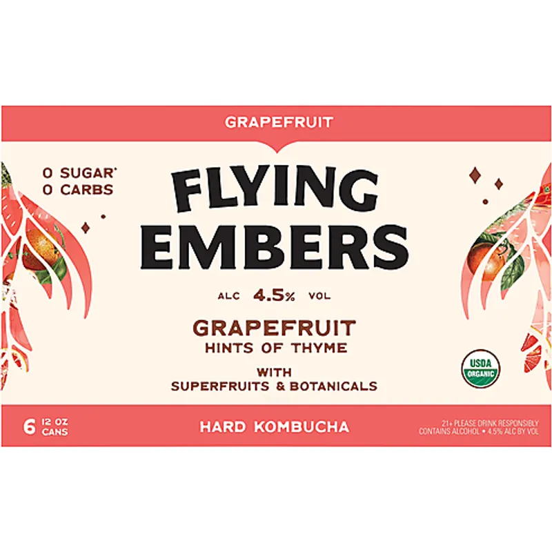 Flying Embers Grapefruit Hard Kombucha view 1