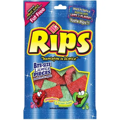 Rips Strawberry & Green Apple Bite-Size Licorice Candy 4 oz Bag