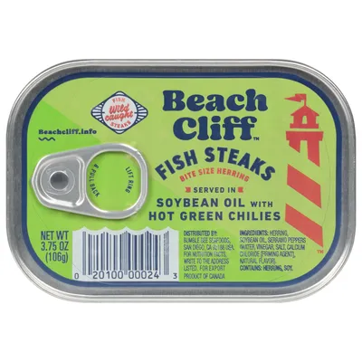 Beach Cliff Fish Steaks in Soybean Oil with Hot Green Chilies 3.75 oz Can