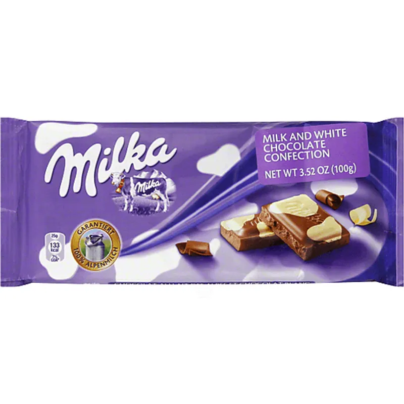 Milka Happy Cow Milk and White Chocolate Bar view 1
