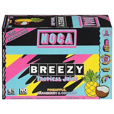 NOCA Breezy Tropical Juice Pineapple Cranberry Coconut Flavor 8 Pack 12 oz Cans