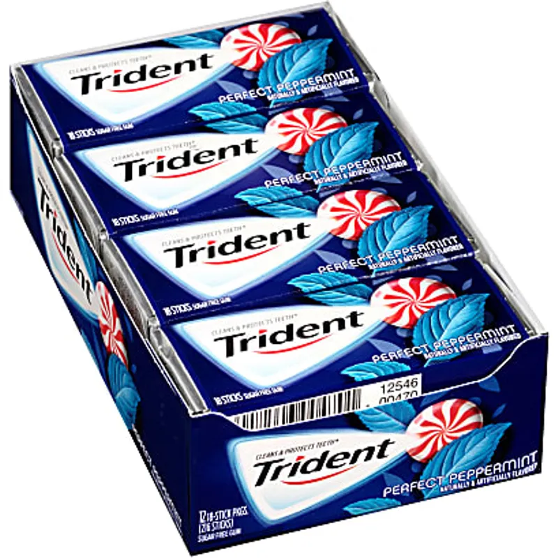 Trident Sugar Free Gum Perfect Peppermint - with Xylitol Box view 1
