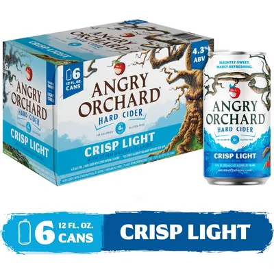 Angry Orchard Crisp Light Apple Hard Cider Beer 6 Pack 12oz Cans