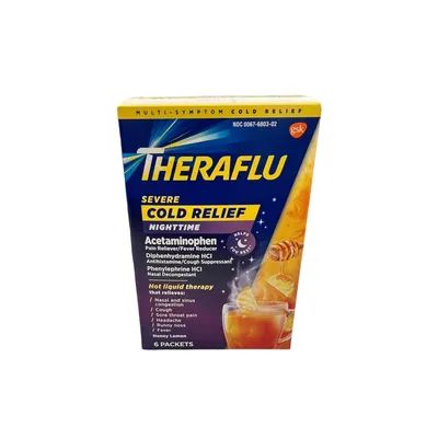 Theraflu Nighttime Severe Cold Relief Honey Lemon Flavor Powder 6 Packets 6packets Box