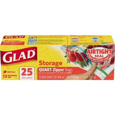 Glad Quart Zipper Storage Bags 25 count