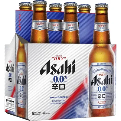 Asahi Super Dry 0.0% Non-Alcoholic Beer 6-pack 11.2 oz bottles