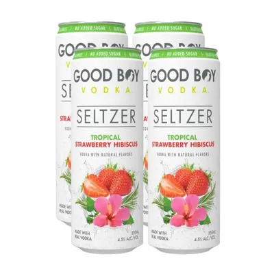 Good Boy Vodka Seltzer Tropical Strawberry Hibiscus 4 Pack 48 oz