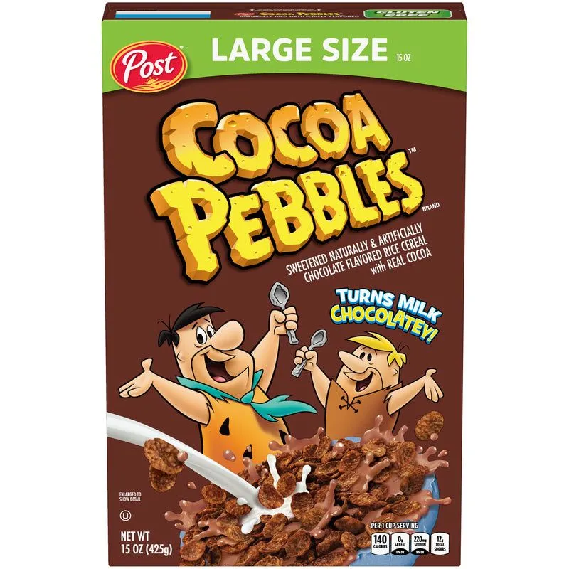 Post Cocoa Pebbles Cereal Box view 1