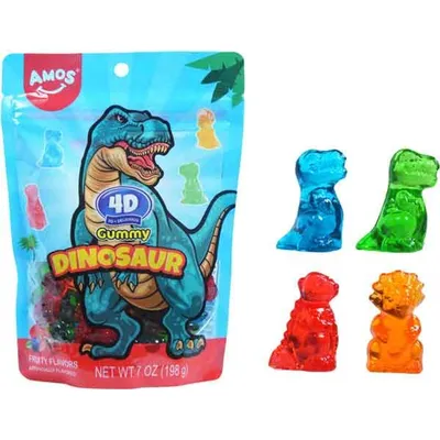 Amos 4D Gummy Dinosaur Fruity Flavors 7 oz Bag