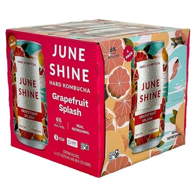 JuneShine Grapefruit Splash Hard Kombucha 4 Pack 48 oz cans