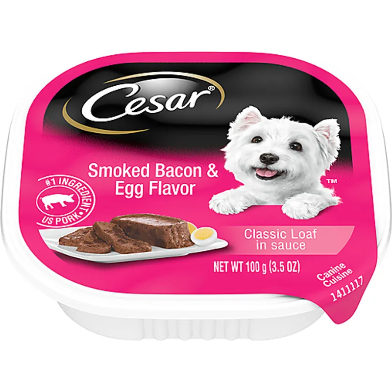 Cesar Smoked Bacon and Egg Canine Cuisine Classic Loaf in Sauce Wet Dog Food Box view 1