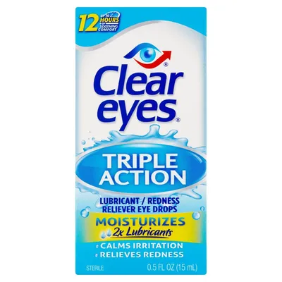 Clear Eyes Triple Action Relief Eye Drops 0.5 oz Bottle